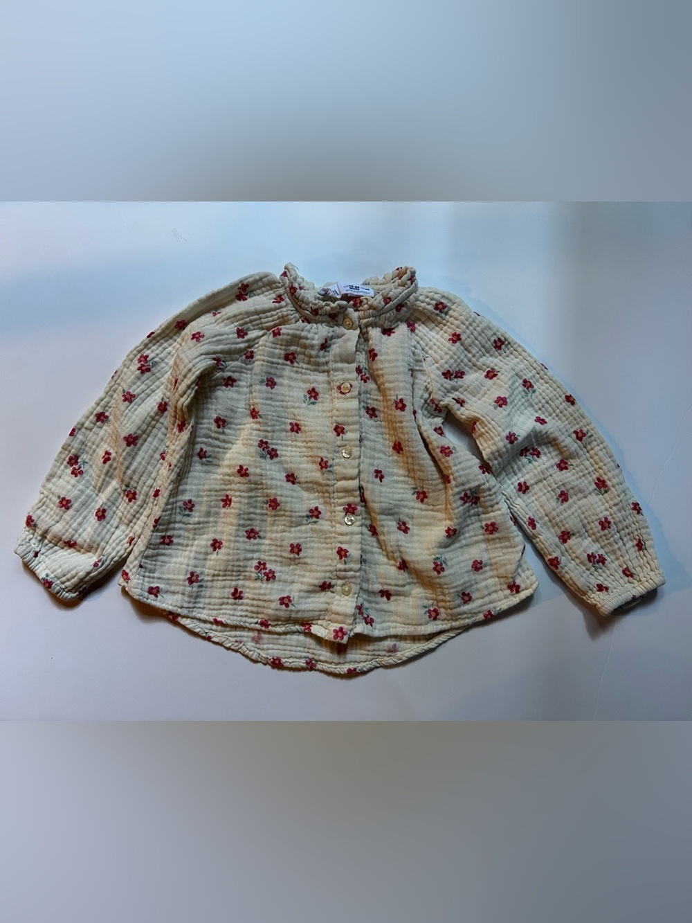 Zara Baby Girl 18-24M Floral Blouse Cream Ruffle Collar Cottagecore